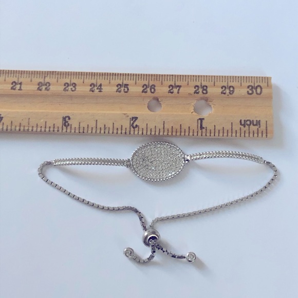 925 Silver slider lock bracelet banglet clear cz stones tennis bolo lock - Picture 3 of 5